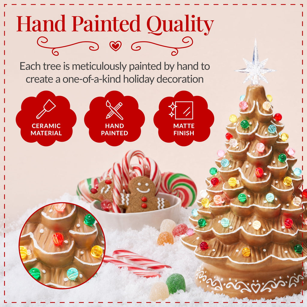 Best Choice Products Ceramic Christmas Tree, Pre-lit Hand-Painted Tabletop Holiday Tree - Green w/ Multicolored Lights
