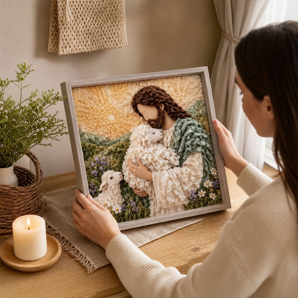 Clearance 3D Christmas Wreath Fabric Poke Art Kit, Jesus Poke Art Kits for Adults, Christmas Wreaths Ornament Making Kit for Front Door