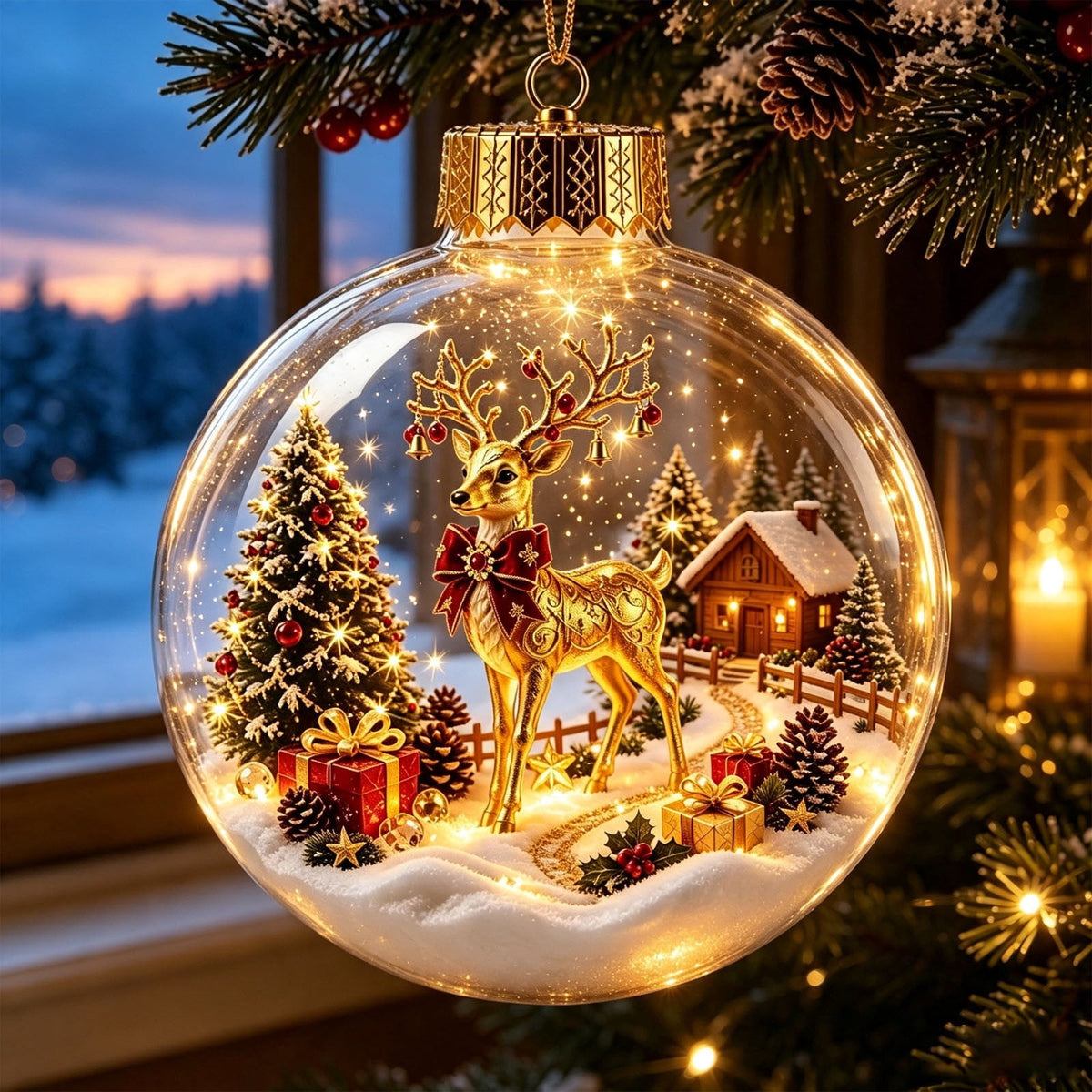 Mivyn Glowing Christmas Story Ornament, 4"Light-Up Mini Holiday Scene with Warm LED Light, Festive Keepsake Gift for Home Christmas Party Decoration,1PCS,
