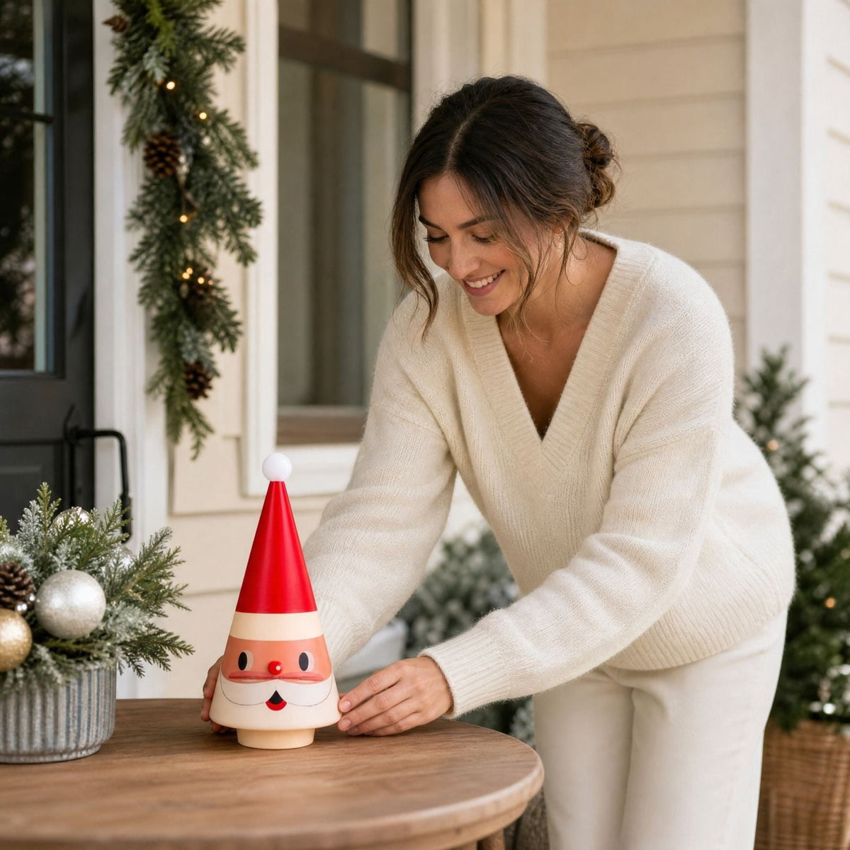 Clearance! 8-in Freestanding Santa Blow mold with White LED Lights, Christmas Decoration Indoor Outdoor, Christmas Gift (A)