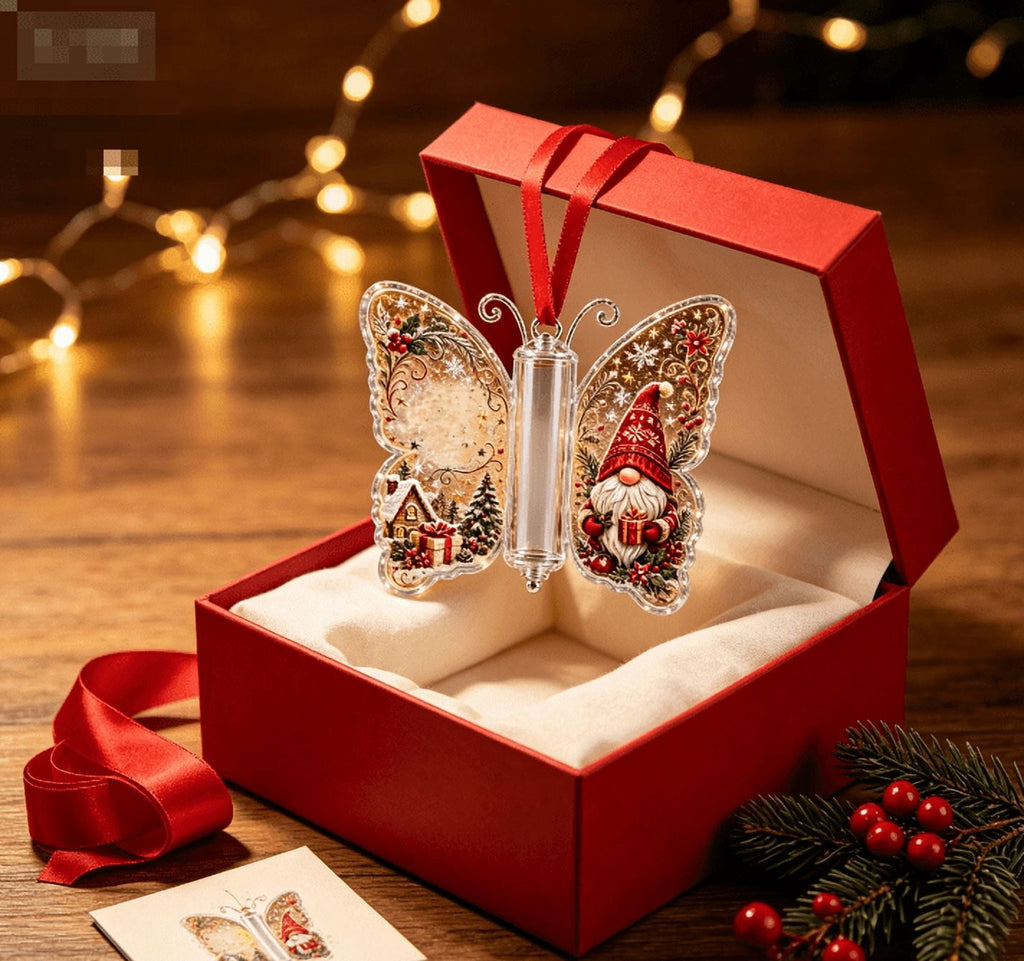 Butterfly Christmas Money Gift Ornament, Angel‑Pattern Acrylic Cash Holder with Clear Compartment, Hanging Xmas Cash Wallet Decor for Christmas Tree, Window, Car, Creative Holiday Present