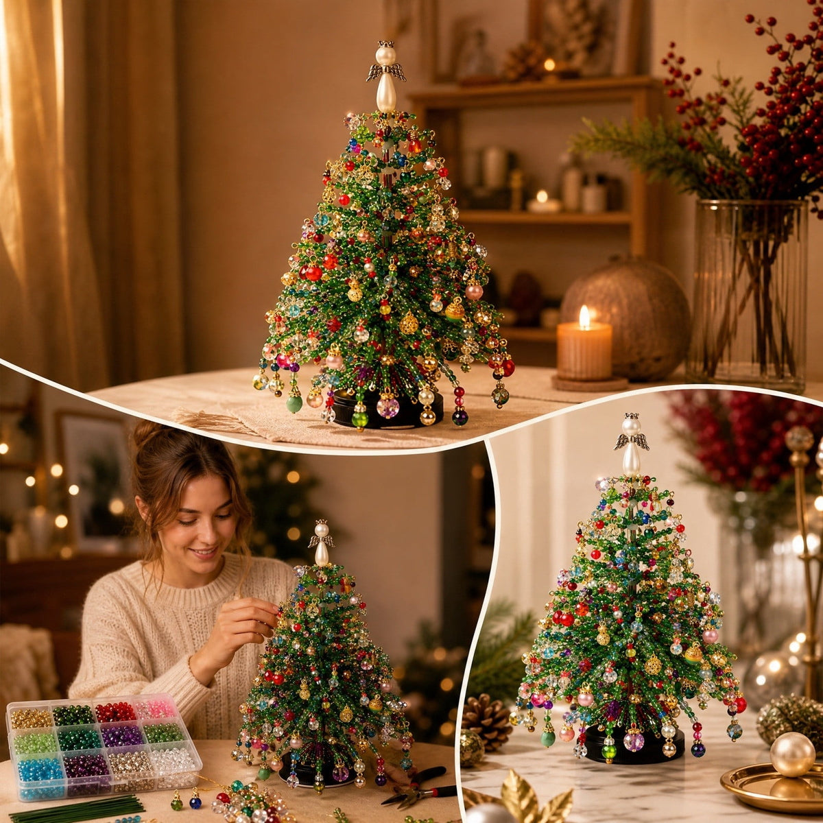 DIY Beaded Christmas Tree Craft Kit Christmas Decorations, 3D Candy Beaded Christmas Tree Craft Kit Christmas Decor, Christmas Crafts for Adults