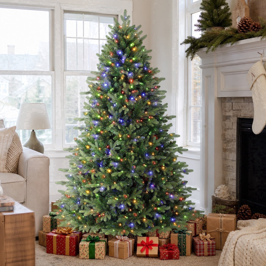 Lolsea 5.5ft Prelit Noble Fir Artificial Christmas Tree with Remote Control, Timer and Warm White & Multi-Color Lights