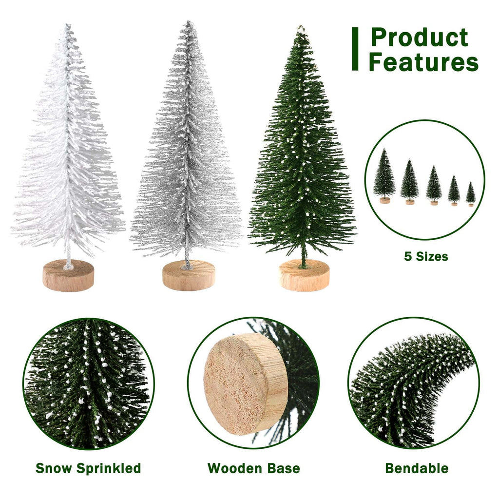 Ayieyill 30PCS Artificial Mini Christmas Trees, Upgrade Sisal Pine Trees with Wood Base Bottle Brush Trees for Christmas Table Top Decor(Green, Gold and Ivory)