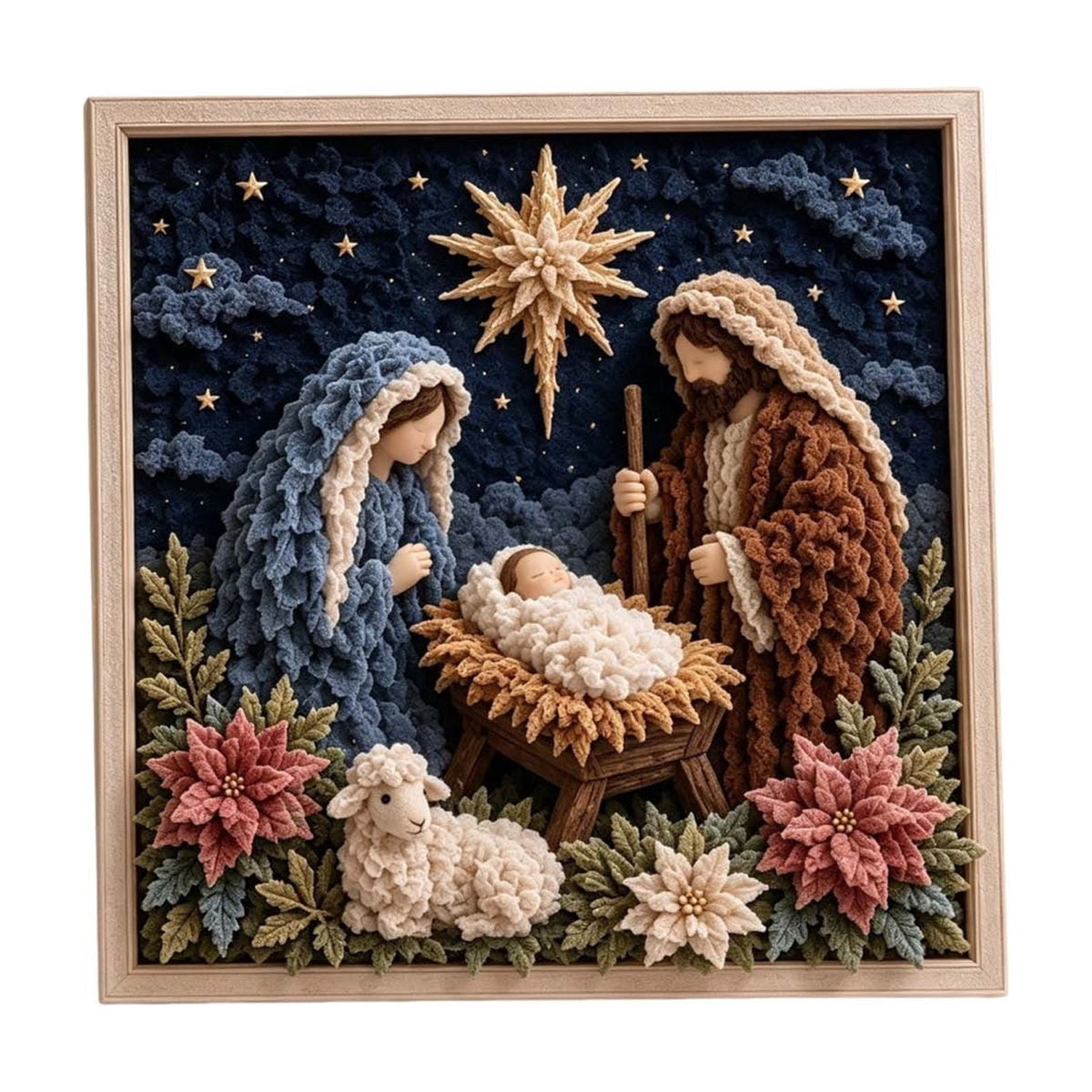 Clearance 3D Christmas Wreath Fabric Poke Art Kit, Jesus Poke Art Kits for Adults, Christmas Wreaths Ornament Making Kit for Front Door
