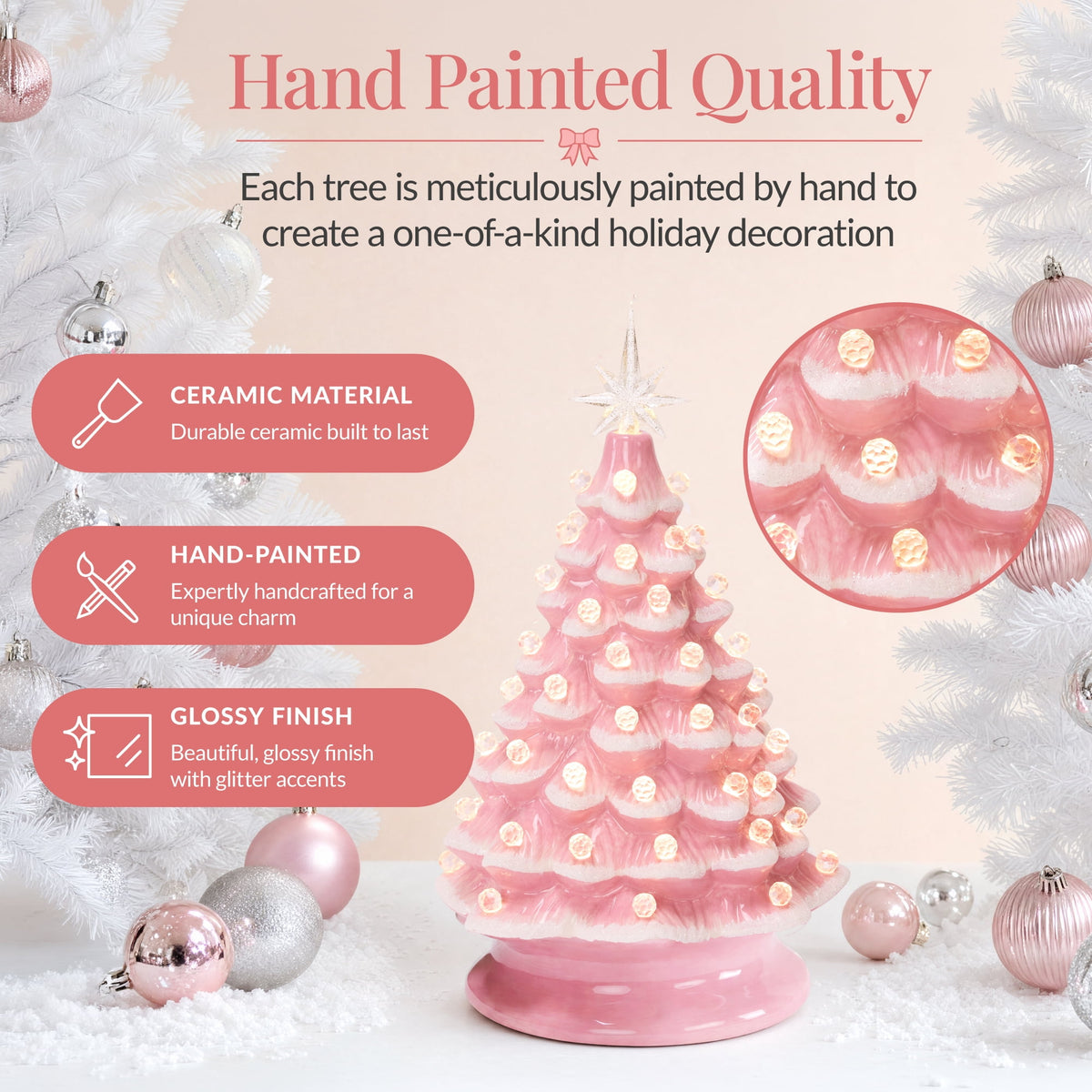 Best Choice Products Ceramic Christmas Tree, Pre-lit Hand-Painted Tabletop Holiday Tree - Green w/ Multicolored Lights