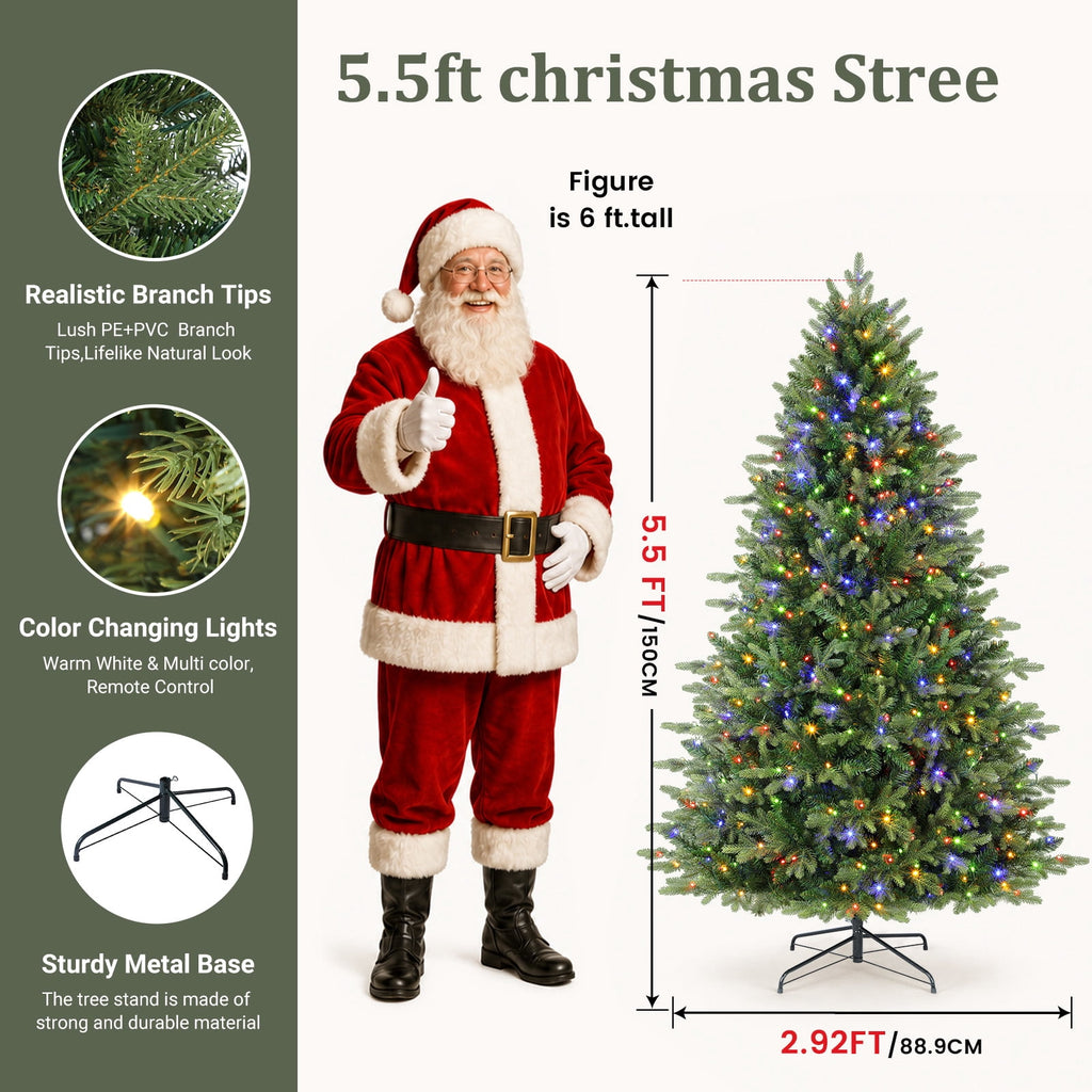 Lolsea 5.5ft Prelit Noble Fir Artificial Christmas Tree with Remote Control, Timer and Warm White & Multi-Color Lights