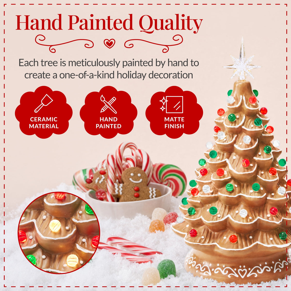 Best Choice Products Ceramic Christmas Tree, Pre-lit Hand-Painted Tabletop Holiday Tree - Green w/ Multicolored Lights