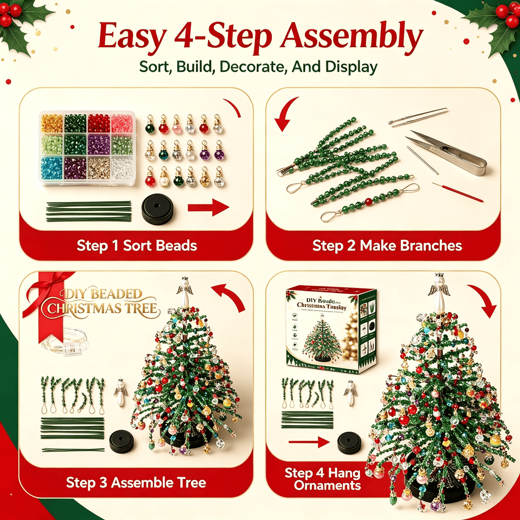 DIY Beaded Christmas Tree Kit, Christmas Decorations Handmade Beads Craft Set, Sparkling Crystal Xmas Ornaments for Tabletop Christmas Decor, Holiday Gifts for Adults by MPOISVA
