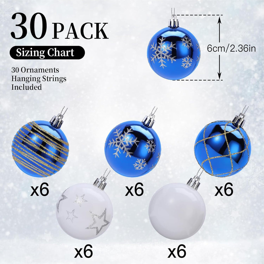 30ct Christmas Ball Ornaments, 2.36 in Shatterproof Xmas Tree Decorations, Plastic Baubles for Holiday, Party, Wedding, or Home Decor, Red & Gold