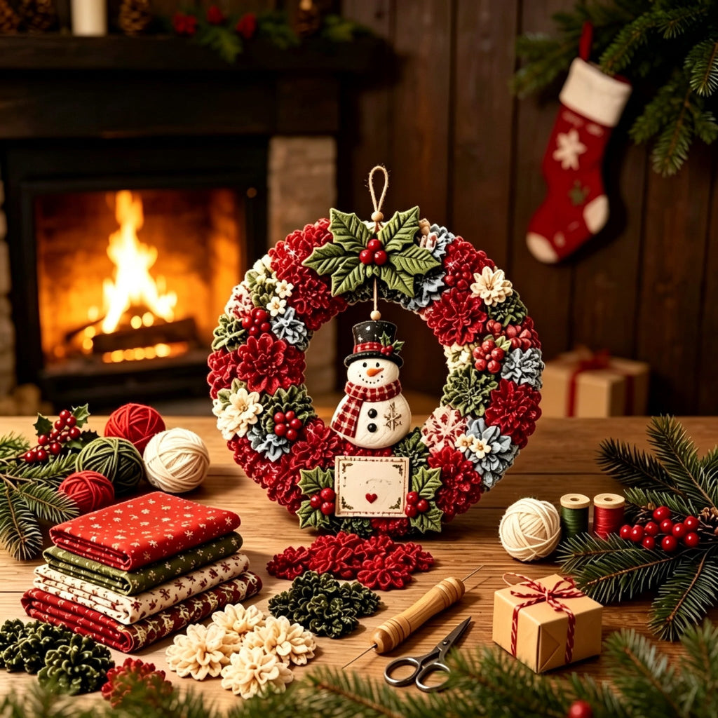 Clearance 3D Christmas Wreath Fabric Poke Art Kit, Jesus Poke Art Kits for Adults, Christmas Wreaths Ornament Making Kit for Front Door