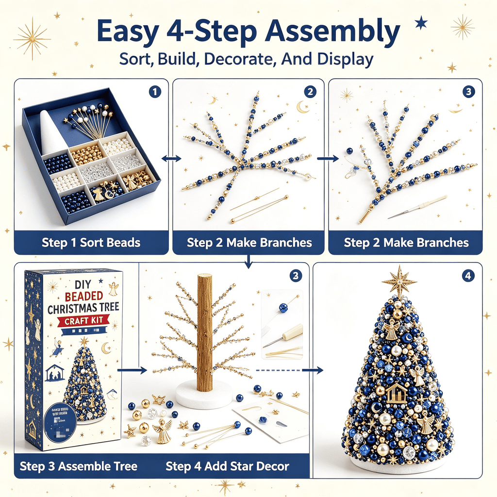 DIY Beaded Christmas Tree Kit, Christmas Decorations Handmade Beads Craft Set, Sparkling Crystal Xmas Ornaments for Tabletop Christmas Decor, Holiday Gifts for Adults by MPOISVA