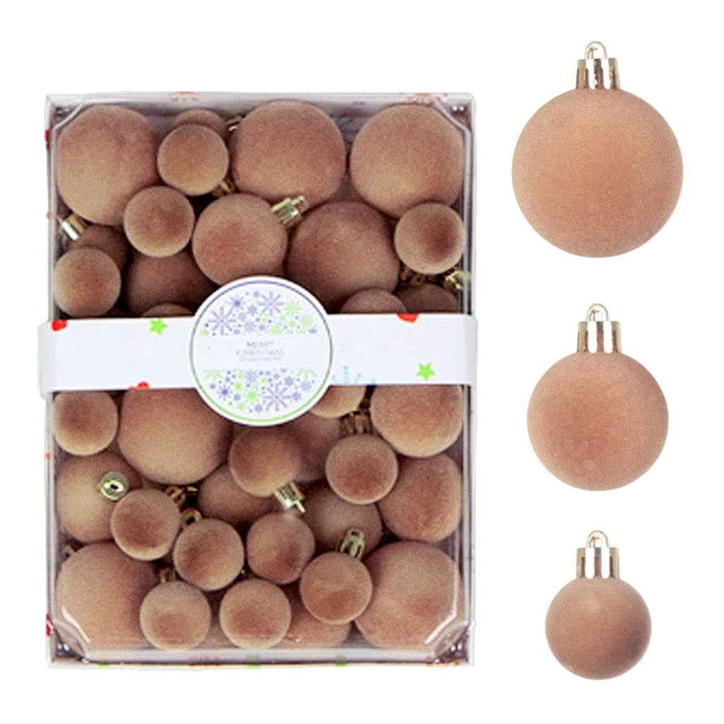 Christmas Ball Ornaments 42 Piece Flocked Gold Tan Velvet Assorted Box Set Tree Hanging Baubles