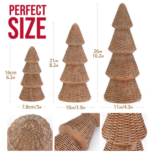Ayieyill 3pcs Tabletop Christmas Tree Woven Resin Christmas Trees for Christmas Decor Indoor, Christmas Table Decor, Khaki