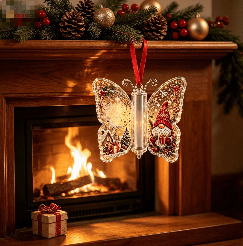 Butterfly Christmas Money Gift Ornament, Angel‑Pattern Acrylic Cash Holder with Clear Compartment, Hanging Xmas Cash Wallet Decor for Christmas Tree, Window, Car, Creative Holiday Present