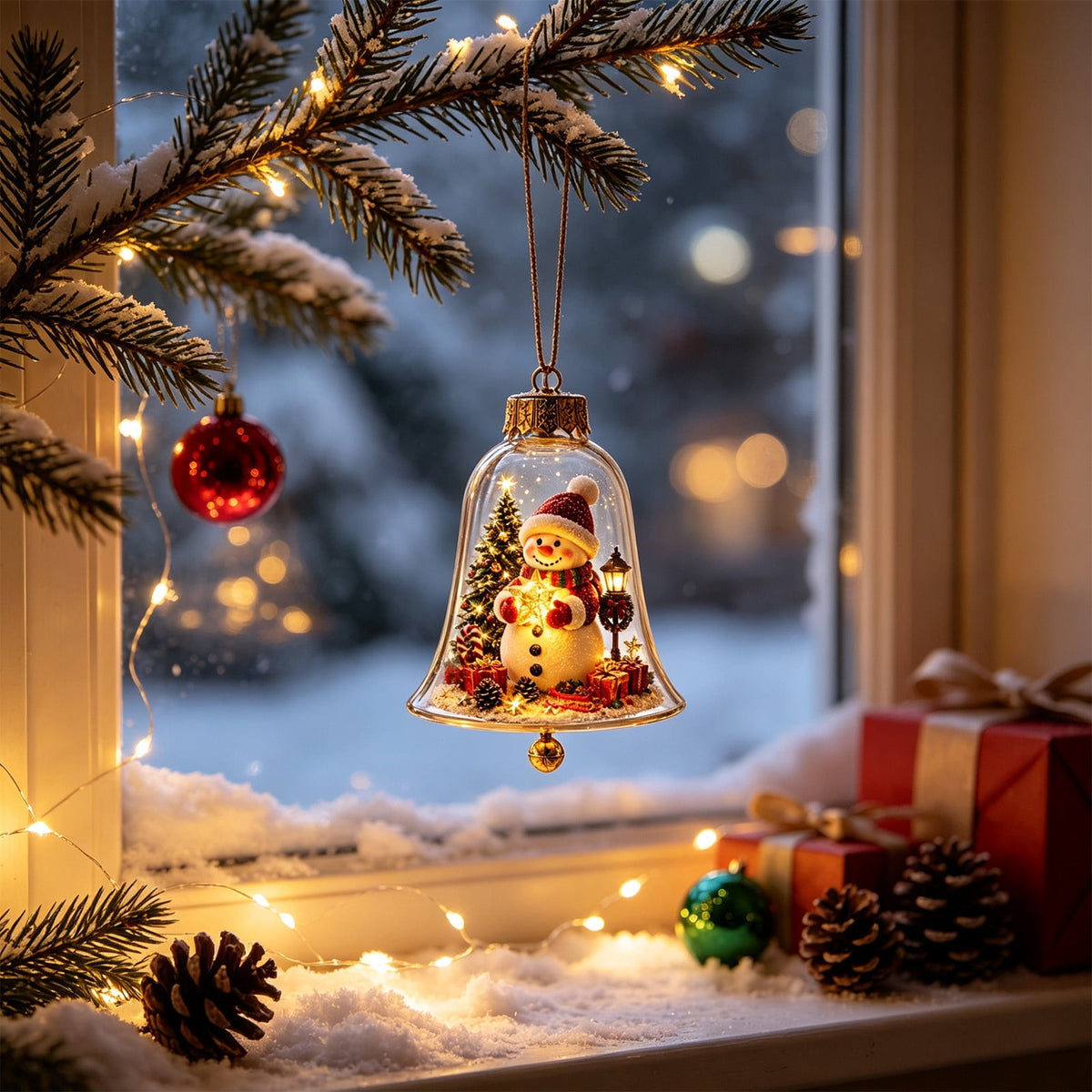 Mivyn Glowing Christmas Story Ornament, 4"Light-Up Mini Holiday Scene with Warm LED Light, Festive Keepsake Gift for Home Christmas Party Decoration,1PCS,