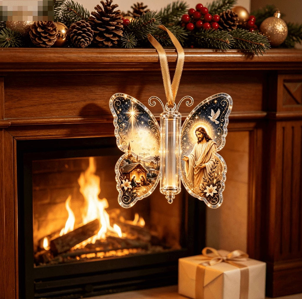 Butterfly Christmas Money Gift Ornament, Angel‑Pattern Acrylic Cash Holder with Clear Compartment, Hanging Xmas Cash Wallet Decor for Christmas Tree, Window, Car, Creative Holiday Present