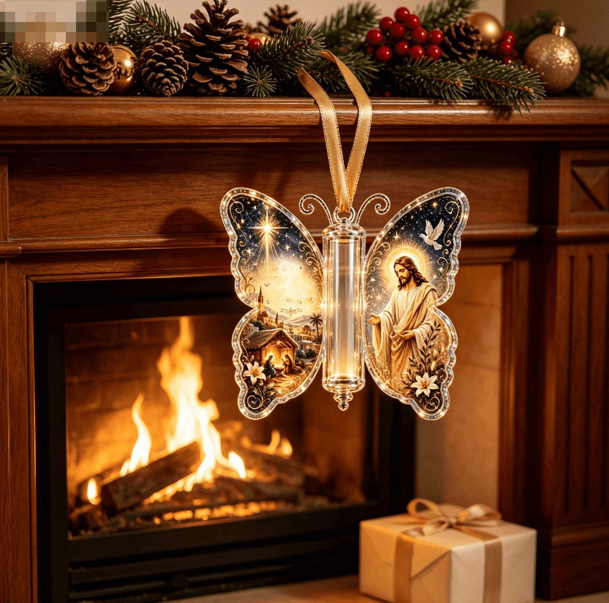 Butterfly Christmas Money Gift Ornament, Angel‑Pattern Acrylic Cash Holder with Clear Compartment, Hanging Xmas Cash Wallet Decor for Christmas Tree, Window, Car, Creative Holiday Present