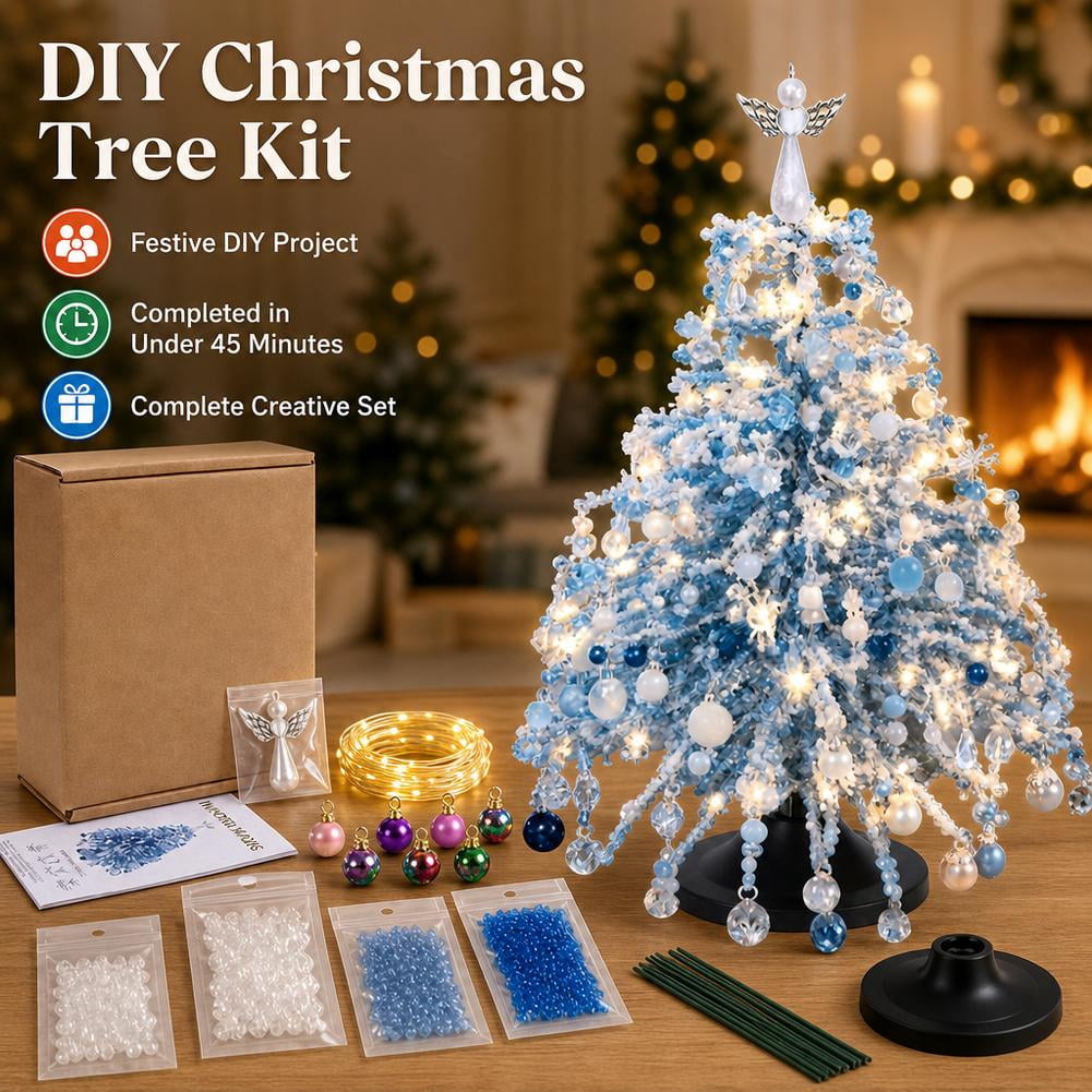 DIY Beaded Christmas Tree Kit, Crystal Bead Holiday Craft Set for Adults, Christmas Ornament Charms, Metal Frame Tabletop Decor, Holiday Gift