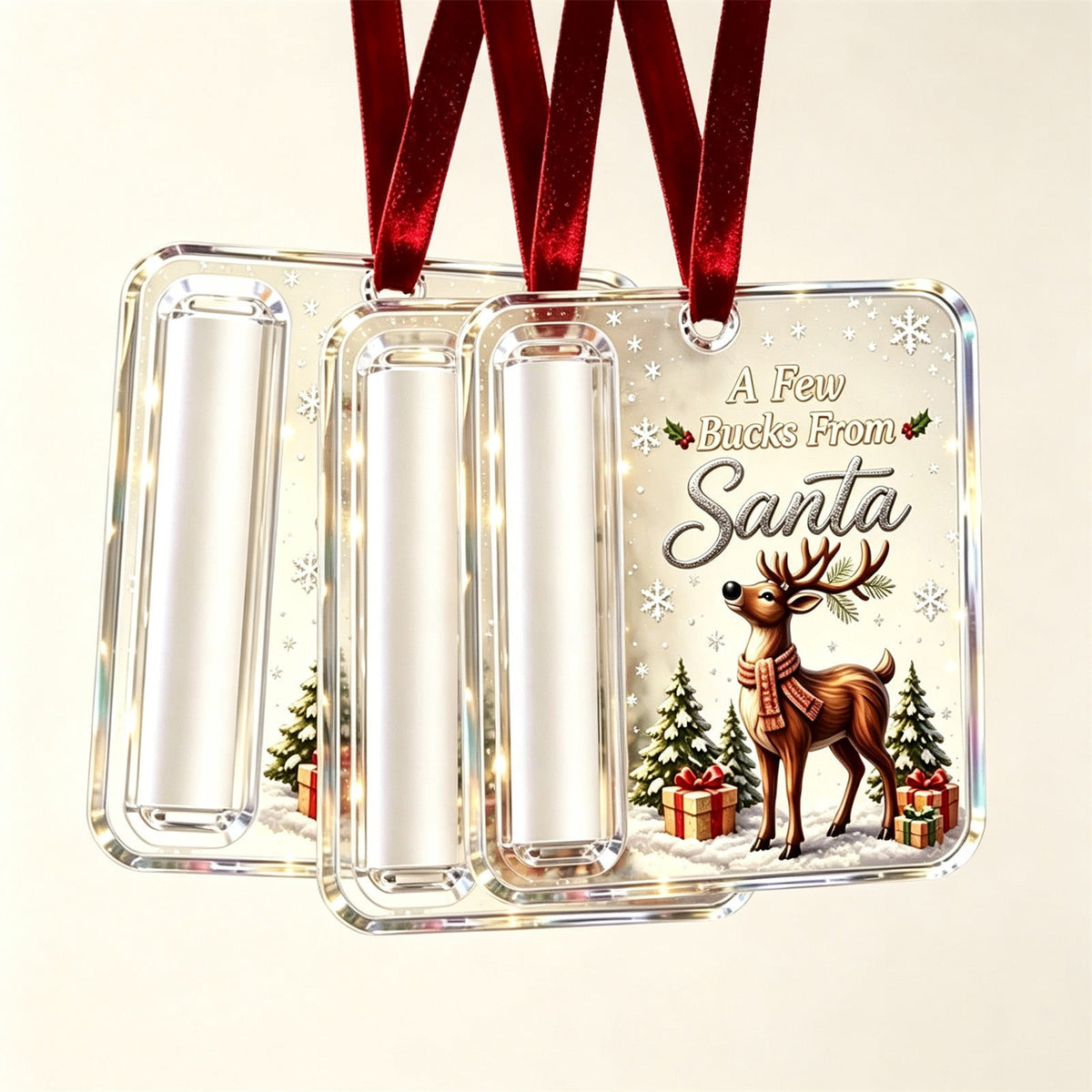 Christmas Cash Gift Stocking Shaped Ornament, Crystal-Clear Cash Holder Ornament with Xmas Stocking Design, Hanging Money Keepsake for Christmas Tree Wreath Garland, Surprise for Family Friends (F)