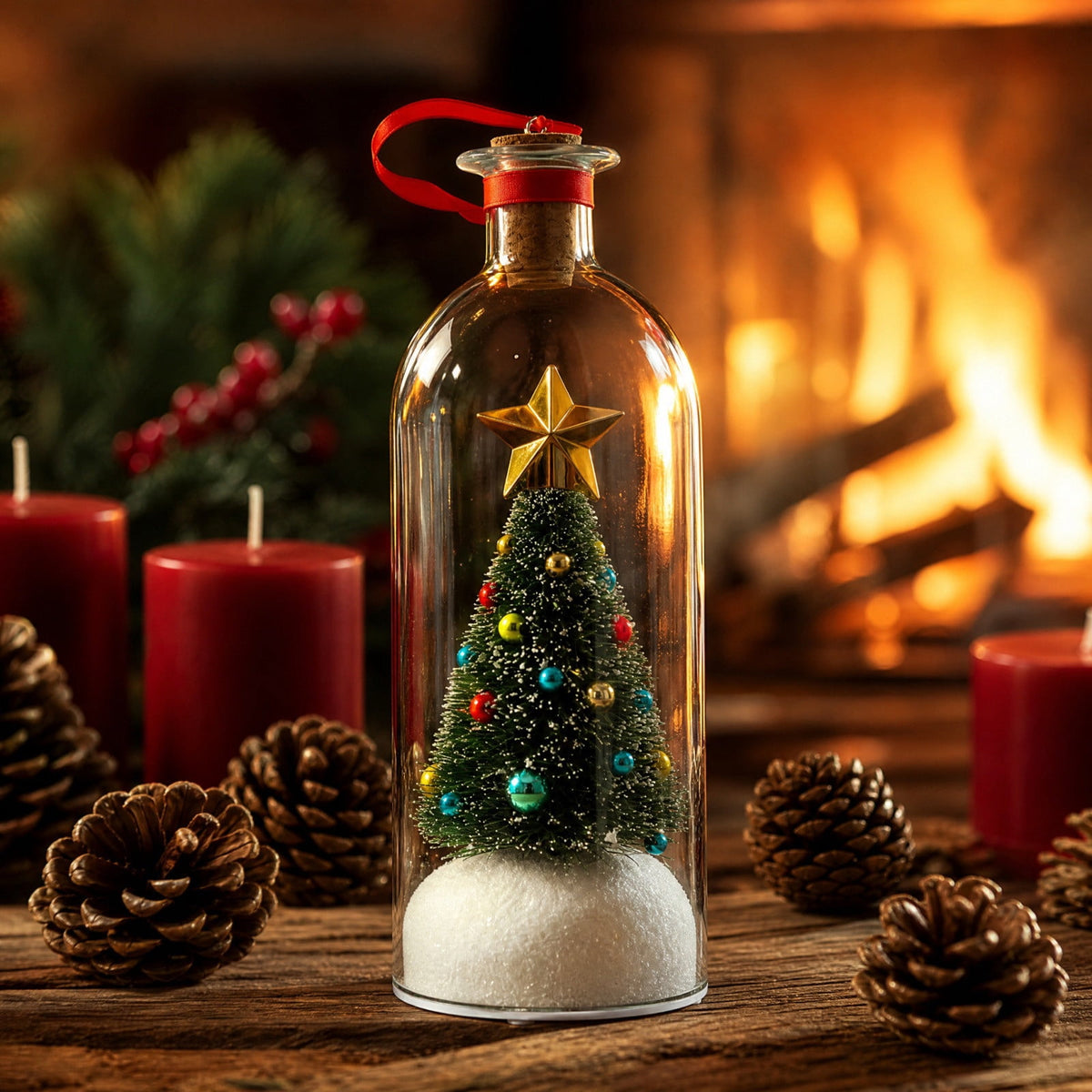 JASKFLY Recordable Christmas Tree Message in a Bottle, Voice Recording Holiday Keepsake with Playback, Snowy Scene, Glass, Green, 1 Count