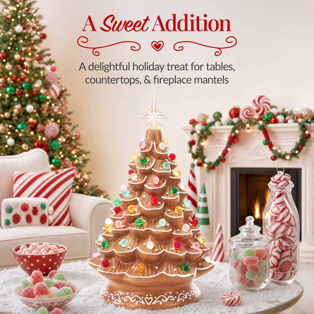 Best Choice Products Ceramic Christmas Tree, Pre-lit Hand-Painted Tabletop Holiday Tree - Green w/ Multicolored Lights
