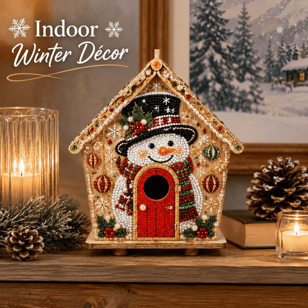 Christmas Pearl Bead Art Kit 3D House Ornament Craft Set For Christmas Tree Tabletop Mantel Shelf And Indoor Winter Holiday Decoration White