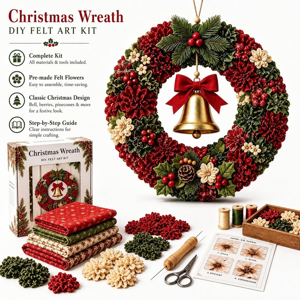 Clearance 3D Christmas Wreath Fabric Poke Art Kit, Jesus Poke Art Kits for Adults, Christmas Wreaths Ornament Making Kit for Front Door