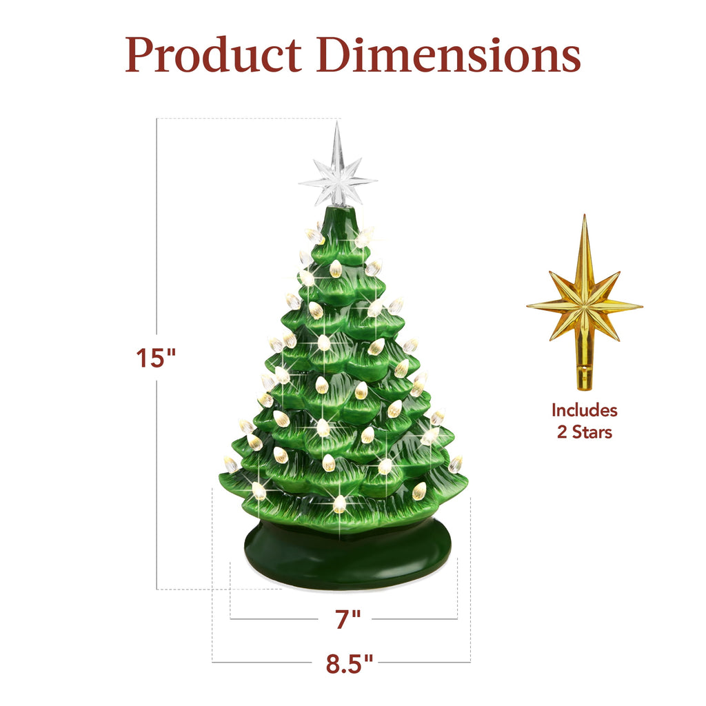 Best Choice Products Ceramic Christmas Tree, Pre-lit Hand-Painted Tabletop Holiday Tree - Green w/ Multicolored Lights