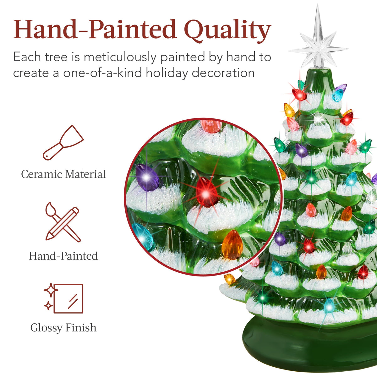 Best Choice Products Ceramic Christmas Tree, Pre-lit Hand-Painted Tabletop Holiday Tree - Green w/ Multicolored Lights