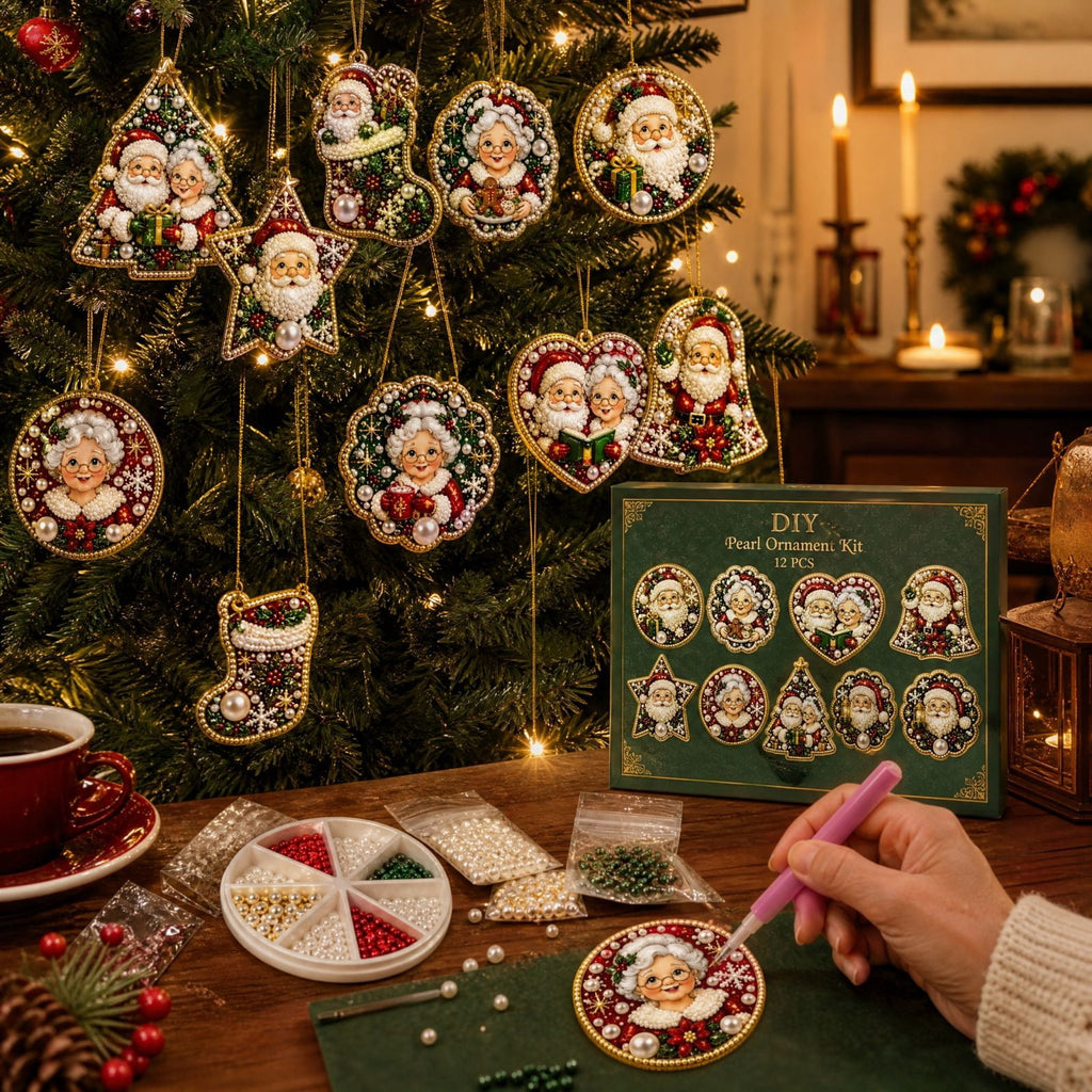 DIY Christmas Ornaments for Xmas Tree Hangings- Pearl Art Kits for Adults, Christmas Ornaments Set of 12, 2.76 Inch