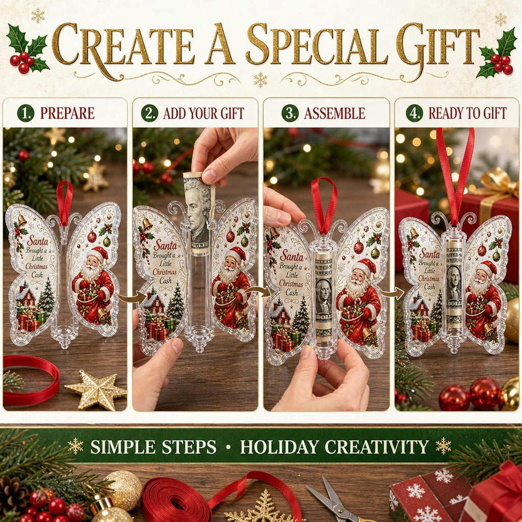 Christmas Cash Gift Butterfly Ornament, Holiday Money Holder Keepsake,Butterfly Christmas Money Gift Ornament, Acrylic Money Holder Christmas Tree Hanging, Rolled Bill Cash Gift Holder, for Xmas