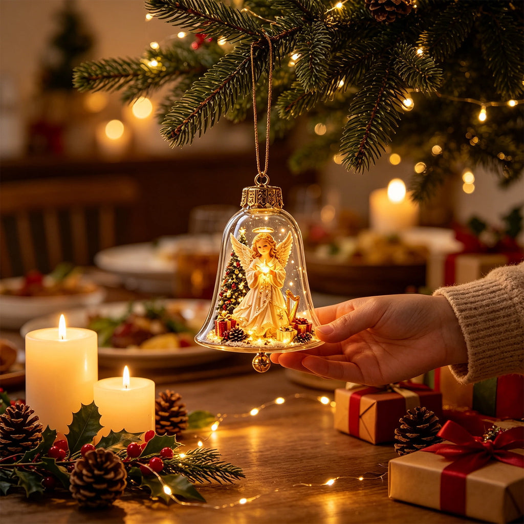 Mivyn Glowing Christmas Story Ornament, 4"Light-Up Mini Holiday Scene with Warm LED Light, Festive Keepsake Gift for Home Christmas Party Decoration,1PCS,