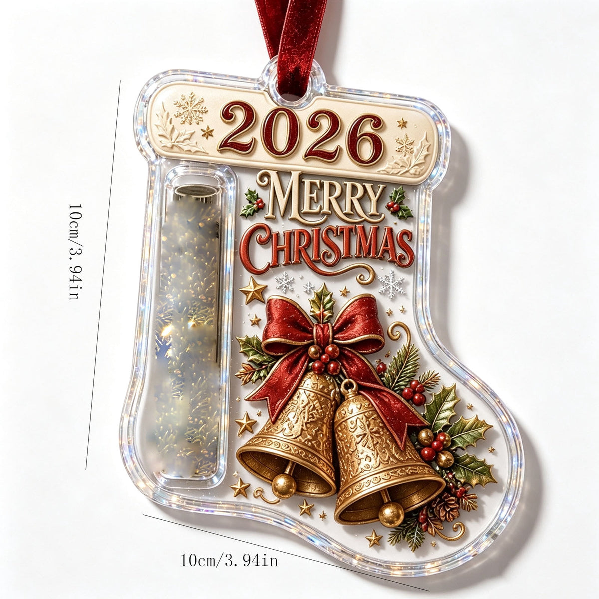 Christmas Cash Gift Stocking Shaped Ornament, Crystal-Clear Cash Holder Ornament with Xmas Stocking Design, Hanging Money Keepsake for Christmas Tree Wreath Garland, Surprise for Family Friends (F)