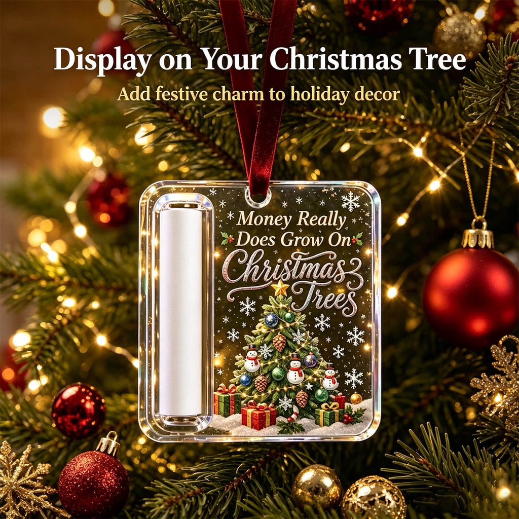 Christmas Cash Gift Stocking Shaped Ornament, Crystal-Clear Cash Holder Ornament with Xmas Stocking Design, Hanging Money Keepsake for Christmas Tree Wreath Garland, Surprise for Family Friends (F)