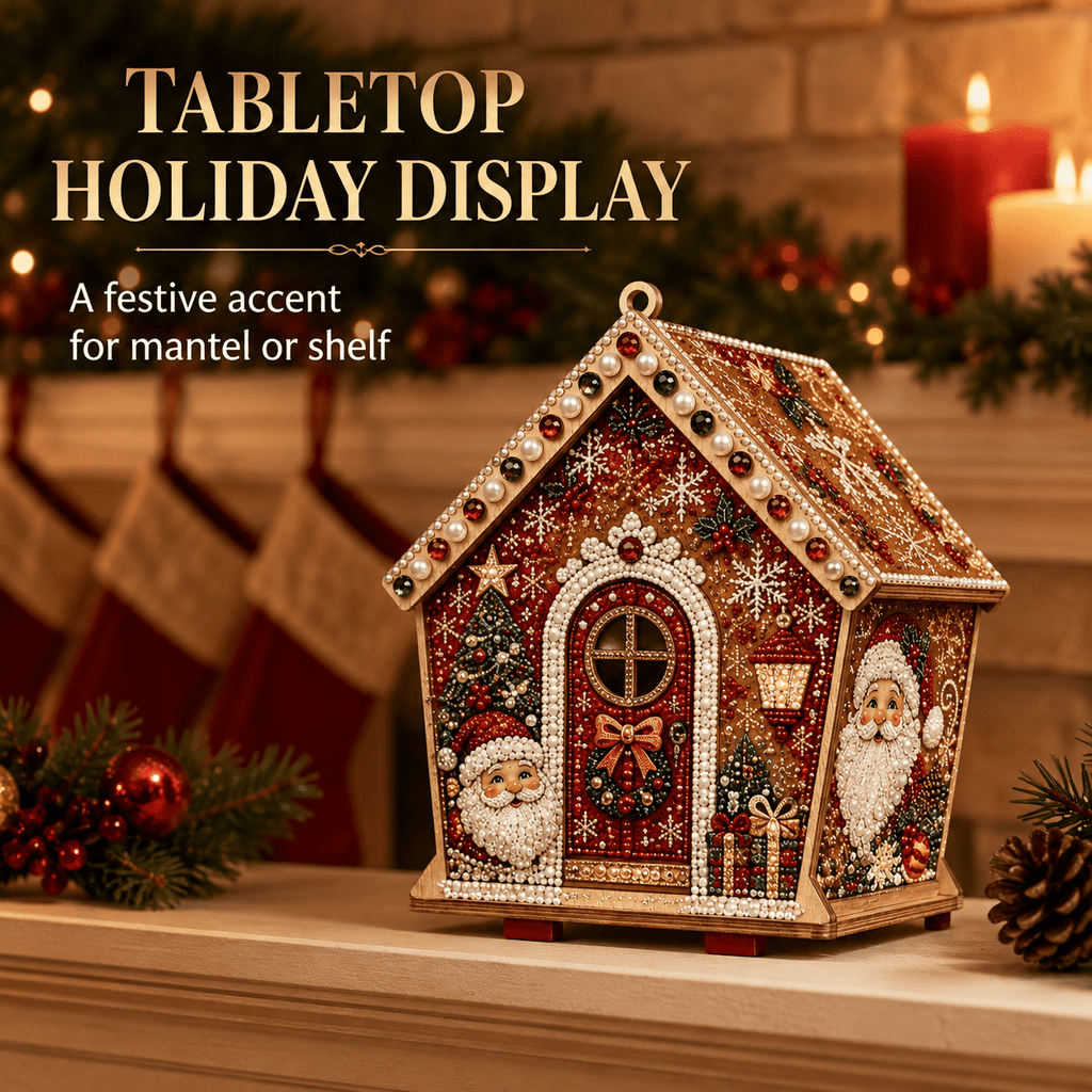 Christmas Pearl Bead Art Kit 3D House Ornament Craft Set For Christmas Tree Tabletop Mantel Shelf And Indoor Winter Holiday Decoration White