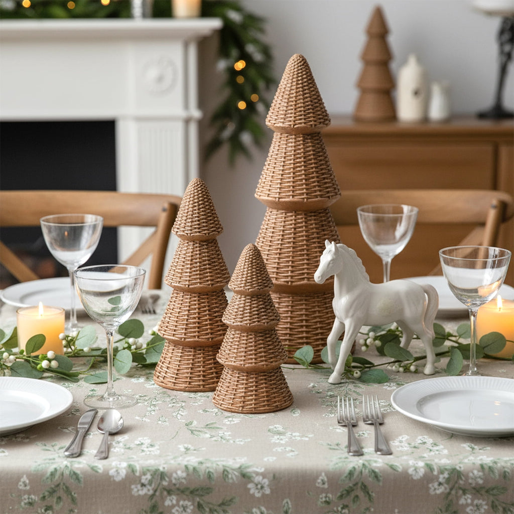 Ayieyill 3pcs Tabletop Christmas Tree Woven Resin Christmas Trees for Christmas Decor Indoor, Christmas Table Decor, Khaki
