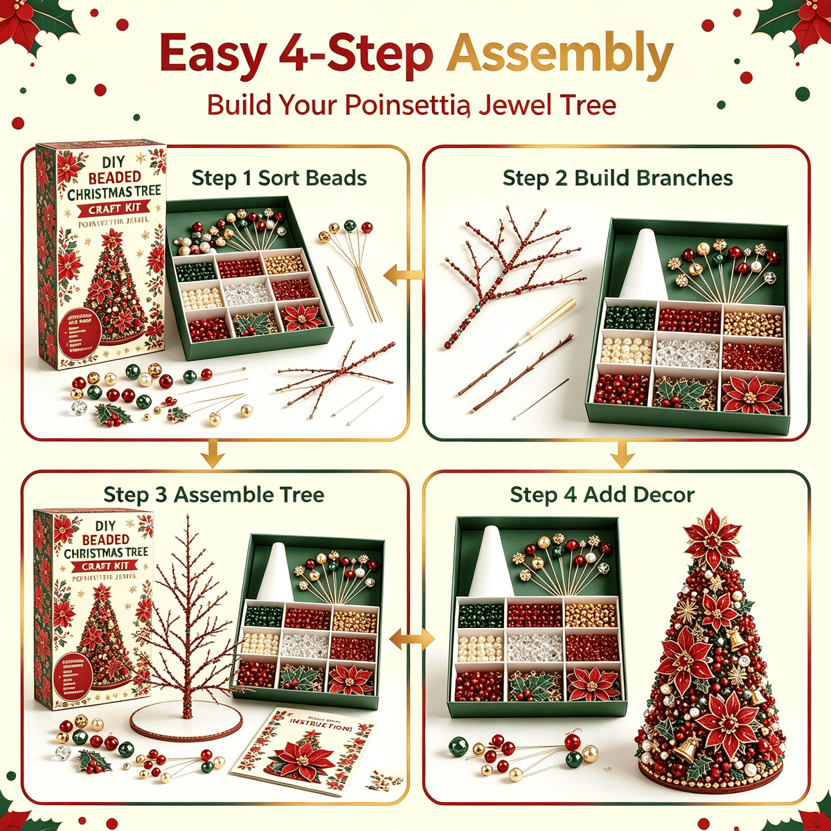 DIY Beaded Christmas Tree Kit, Christmas Decorations Handmade Beads Craft Set, Sparkling Crystal Xmas Ornaments for Tabletop Christmas Decor, Holiday Gifts for Adults by MPOISVA