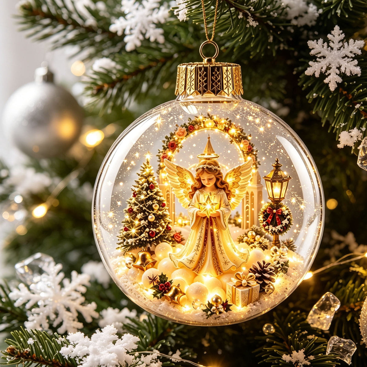 Mivyn Glowing Christmas Story Ornament, 4"Light-Up Mini Holiday Scene with Warm LED Light, Festive Keepsake Gift for Home Christmas Party Decoration,1PCS,
