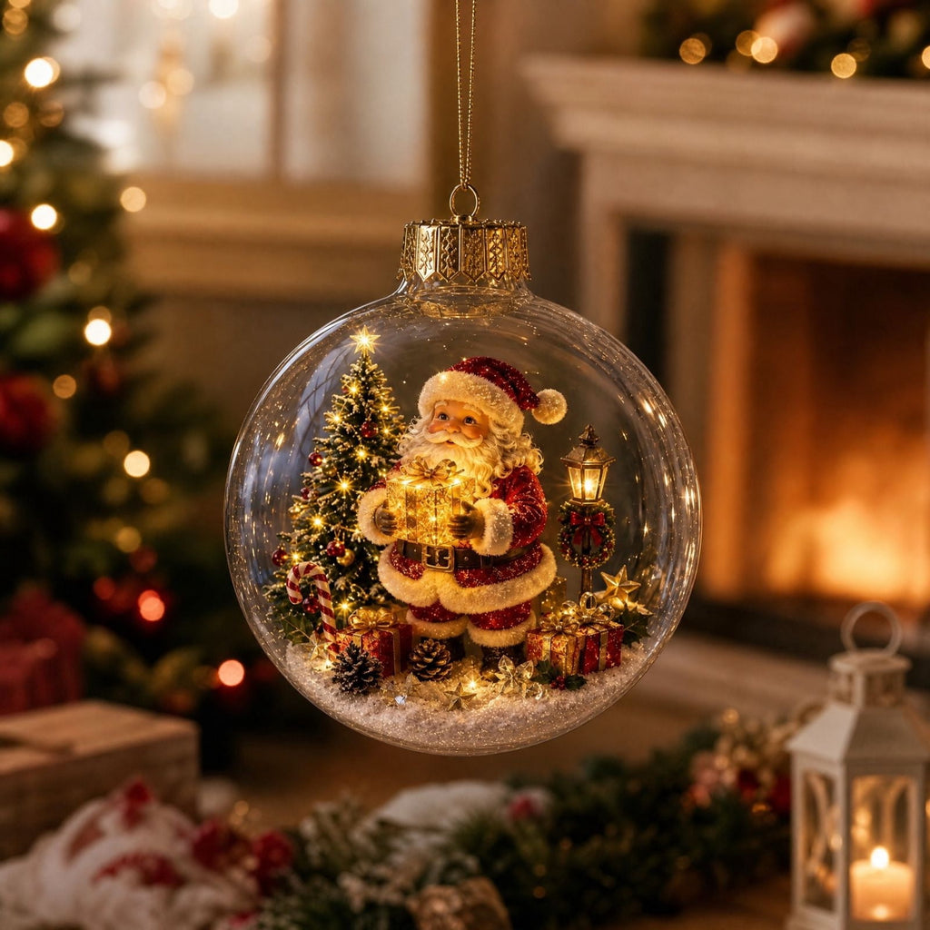 Mivyn Glowing Christmas Story Ornament, 4"Light-Up Mini Holiday Scene with Warm LED Light, Festive Keepsake Gift for Home Christmas Party Decoration,1PCS,