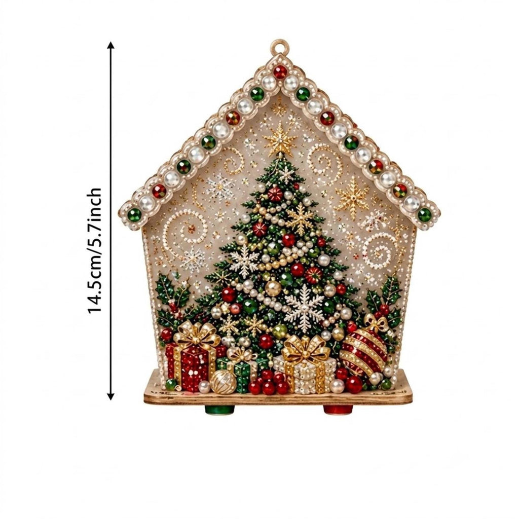 Christmas Pearl Bead Art Kit 3D House Ornament Craft Set For Christmas Tree Tabletop Mantel Shelf And Indoor Winter Holiday Decoration White