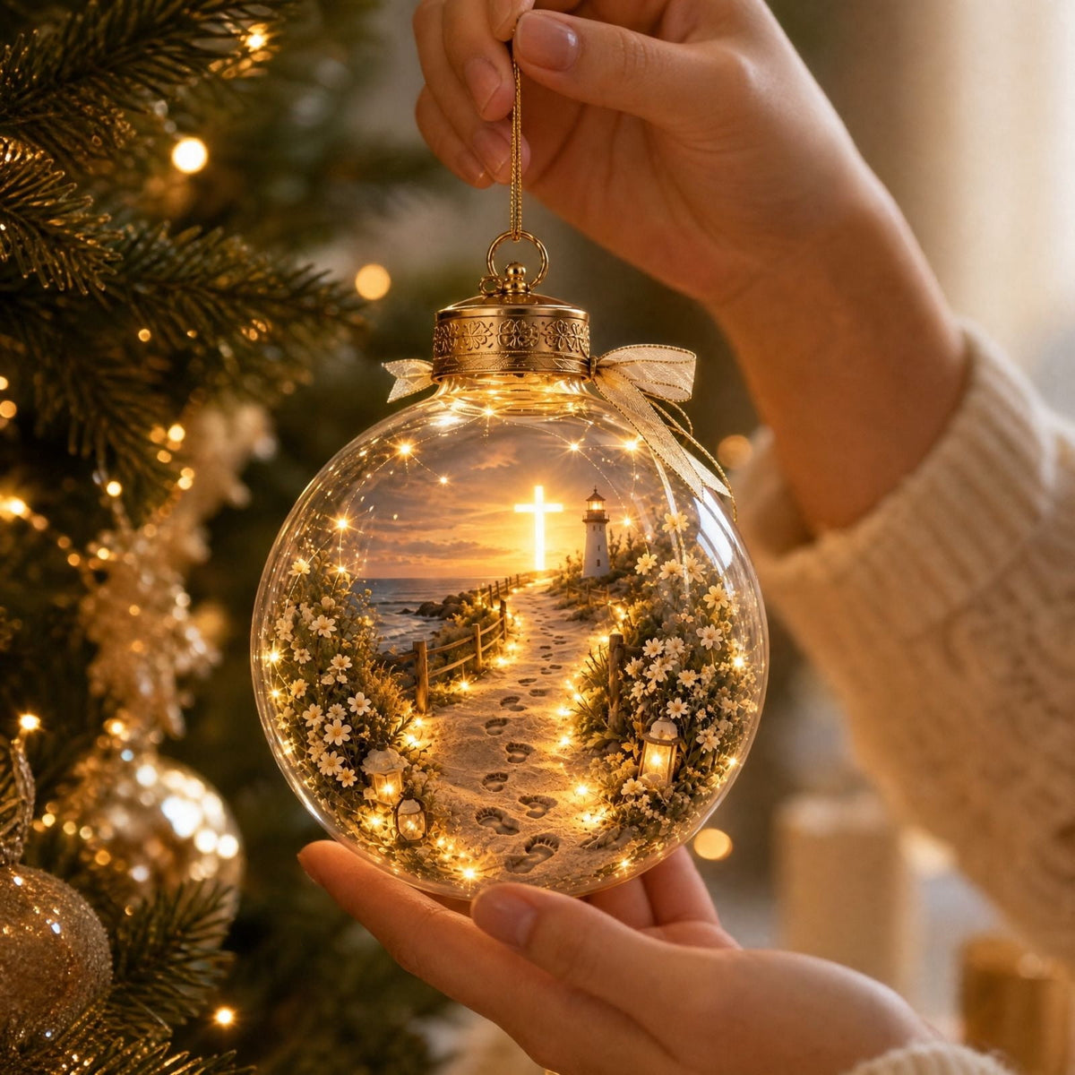 Glowing Christmas Story Ornament, Light-Up Mini Holiday Scene, Festive Keepsake for Christmas Tree, Mantel & Christmas Party Decor (Nativity)