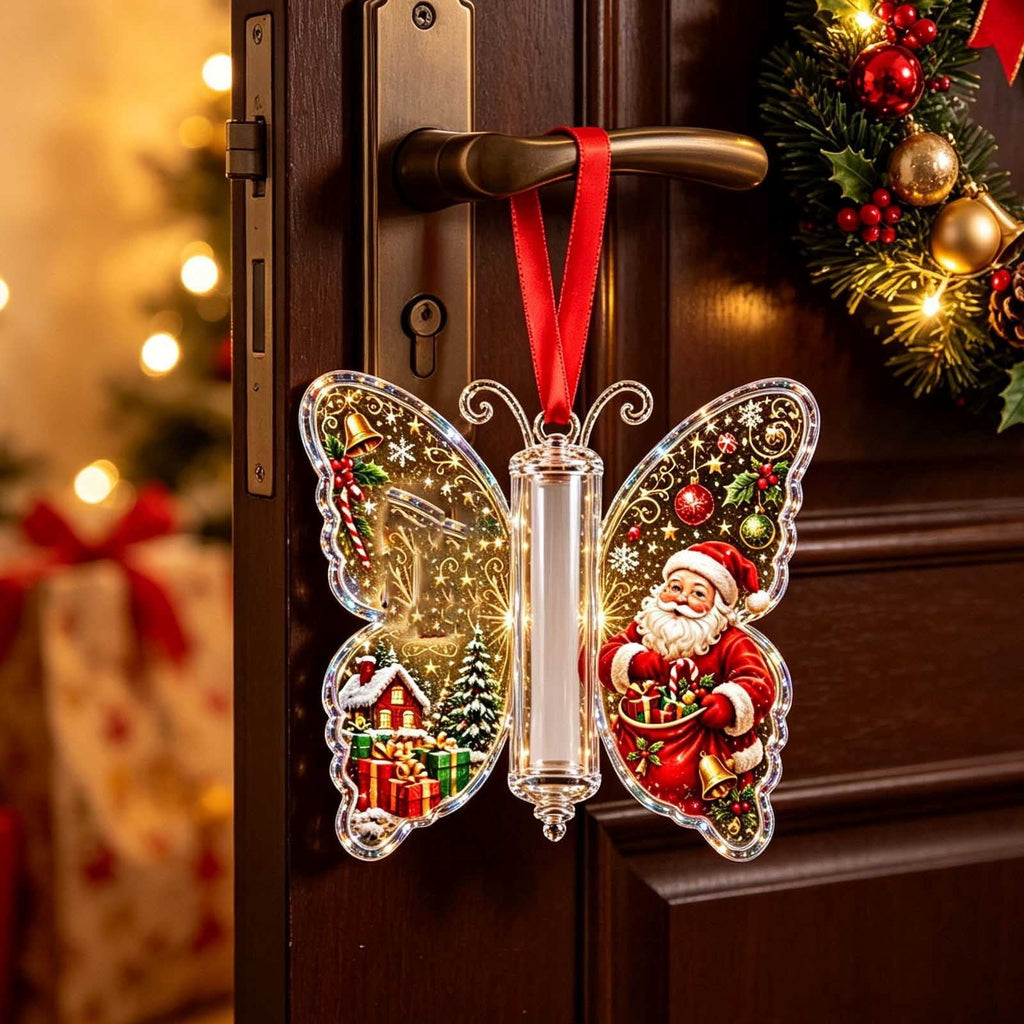 Butterfly Christmas Money Gift Ornament, Angel‑Pattern Acrylic Cash Holder with Clear Compartment, Hanging Xmas Cash Wallet Decor for Christmas Tree, Window, Car, Creative Holiday Present