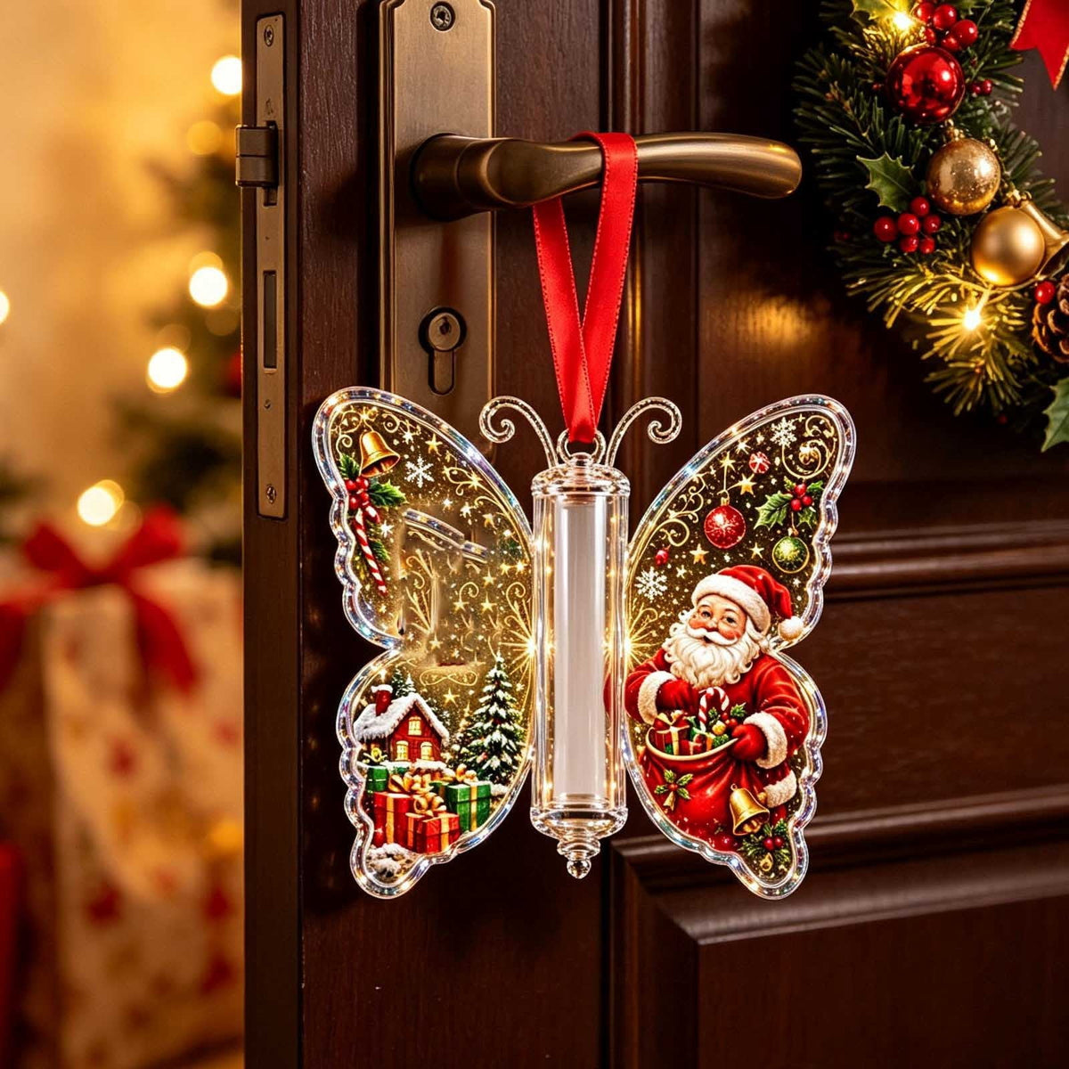 Christmas Cash Gift Stocking Shaped Ornament, Crystal-Clear Cash Holder Ornament with Xmas Stocking Design, Hanging Money Keepsake for Christmas Tree Wreath Garland, Surprise for Family Friends (F)