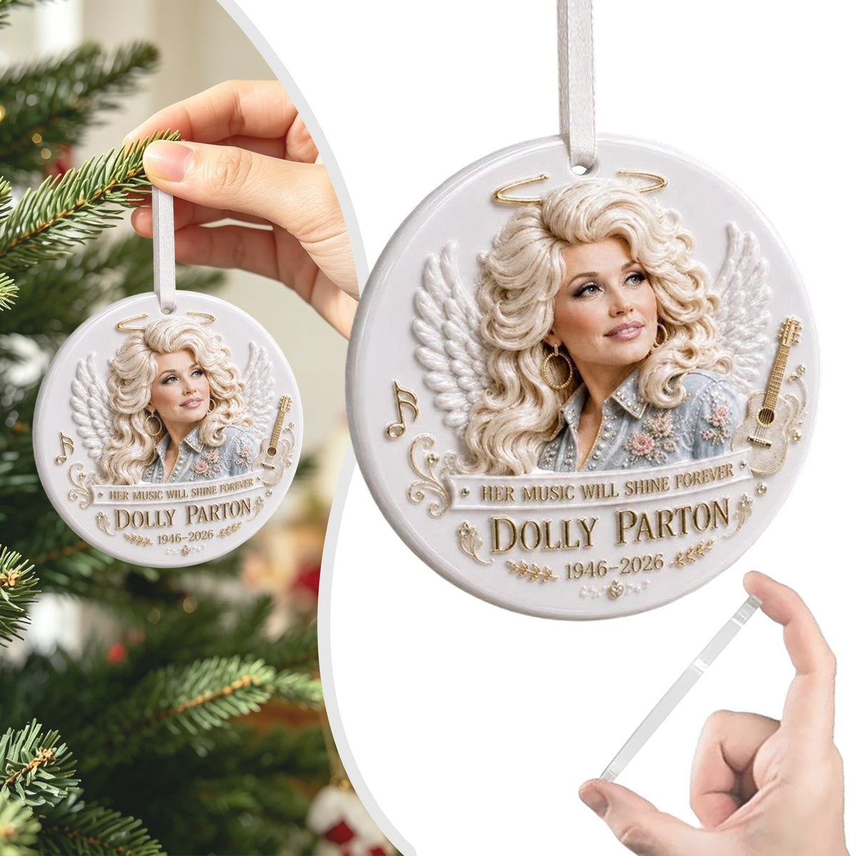 Dolly Memorial Acrylic Christmas Ornament Themed Christmas Ornament for Tree Car Office Home Dolly Themed Xmas Hanging Decor Country Music Holiday Decoration Gift