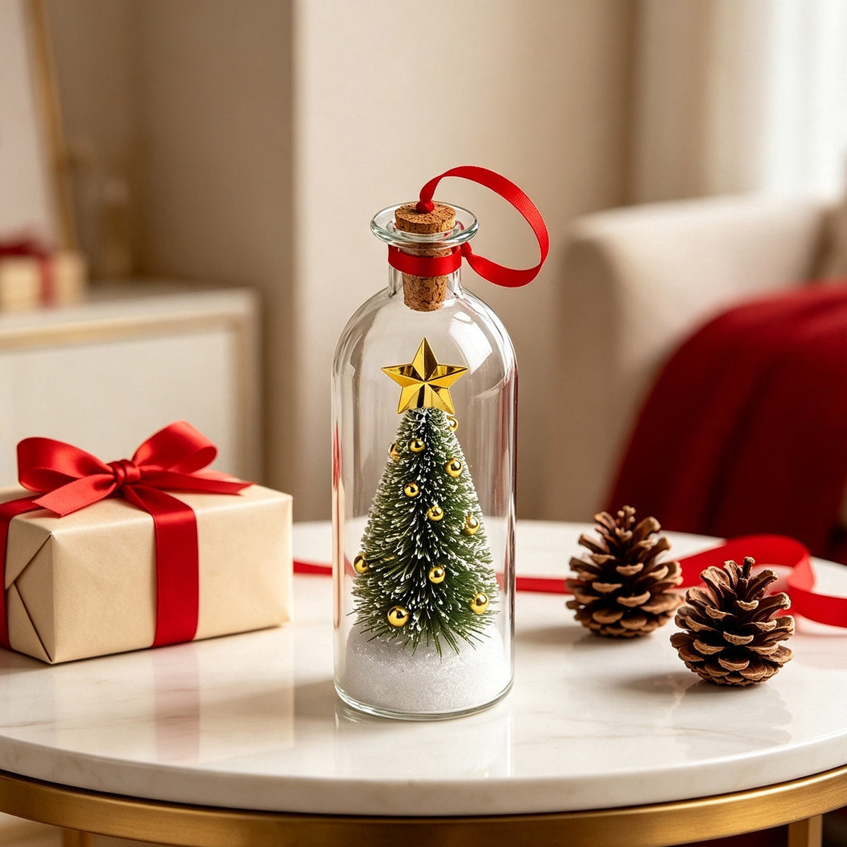 JASKFLY Recordable Christmas Tree Message in a Bottle, Voice Recording Holiday Keepsake with Playback, Snowy Scene, Glass, Green, 1 Count