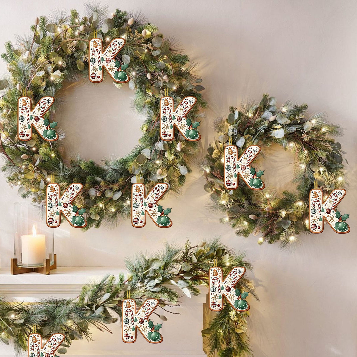 Nativity Scene Letters Ornament, A to Z Alphabet Ornaments for Xmas Tree, Jesus Letters Initial 2D Acrylic Flat Hanging Decoration, The Birth of Jesus Design, Rear view-Christian Gifts for Family (M)