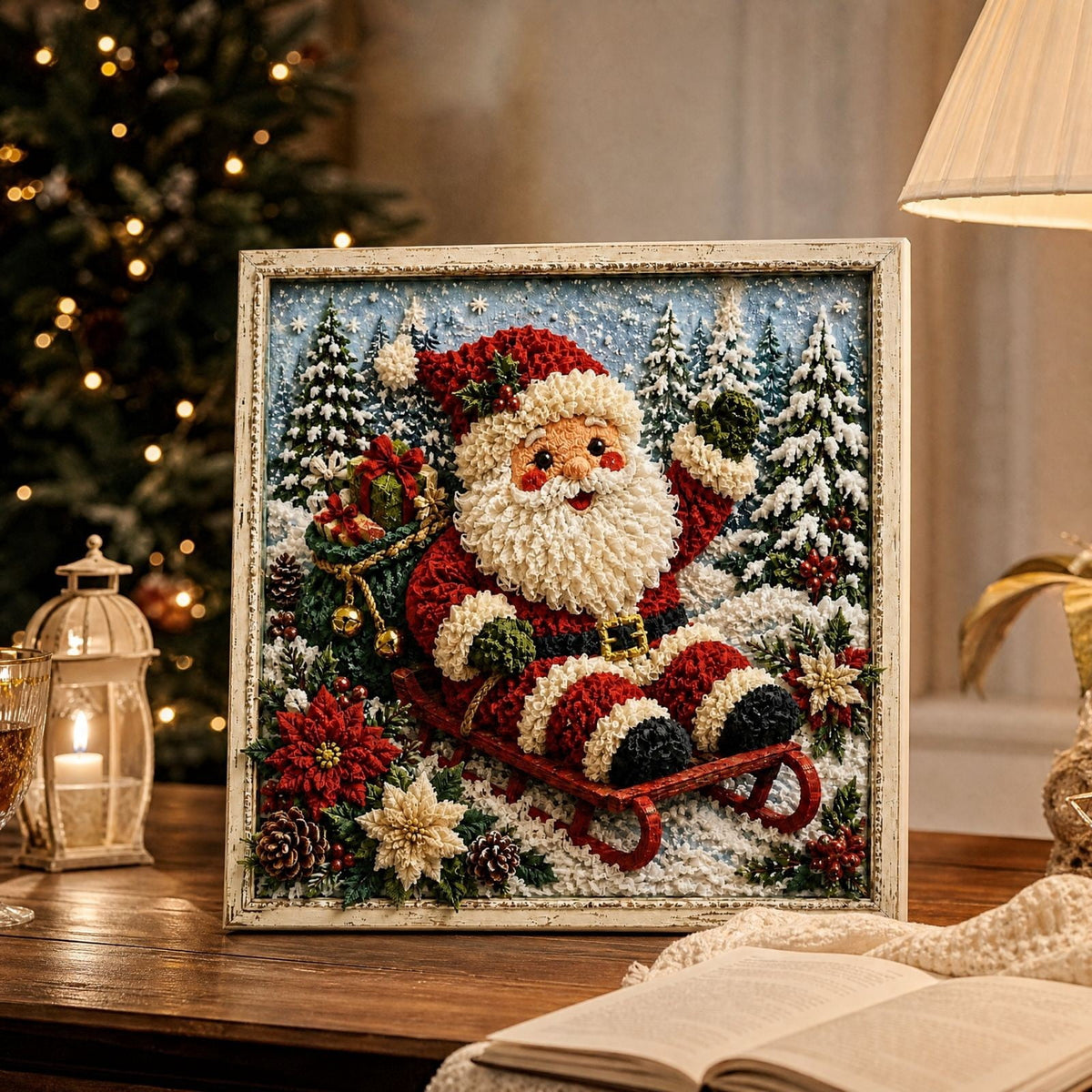 Clearance 3D Christmas Wreath Fabric Poke Art Kit, Jesus Poke Art Kits for Adults, Christmas Wreaths Ornament Making Kit for Front Door