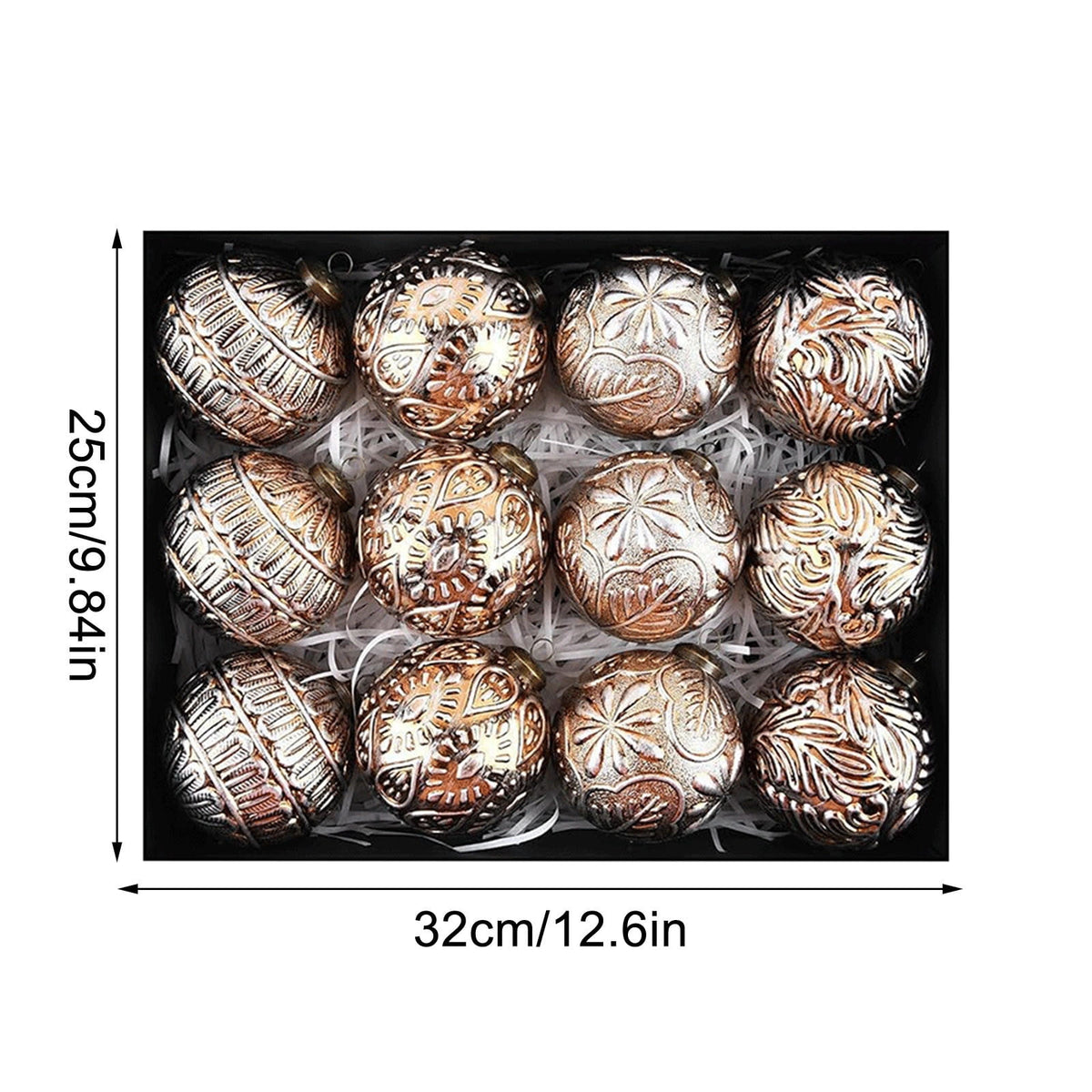 Christmas Ornaments, 12PCS White and Gold Embossed Christmas Balls Hanging Decorations for Tree Garland Wreath Indoor Outdoor Holiday Party Decor