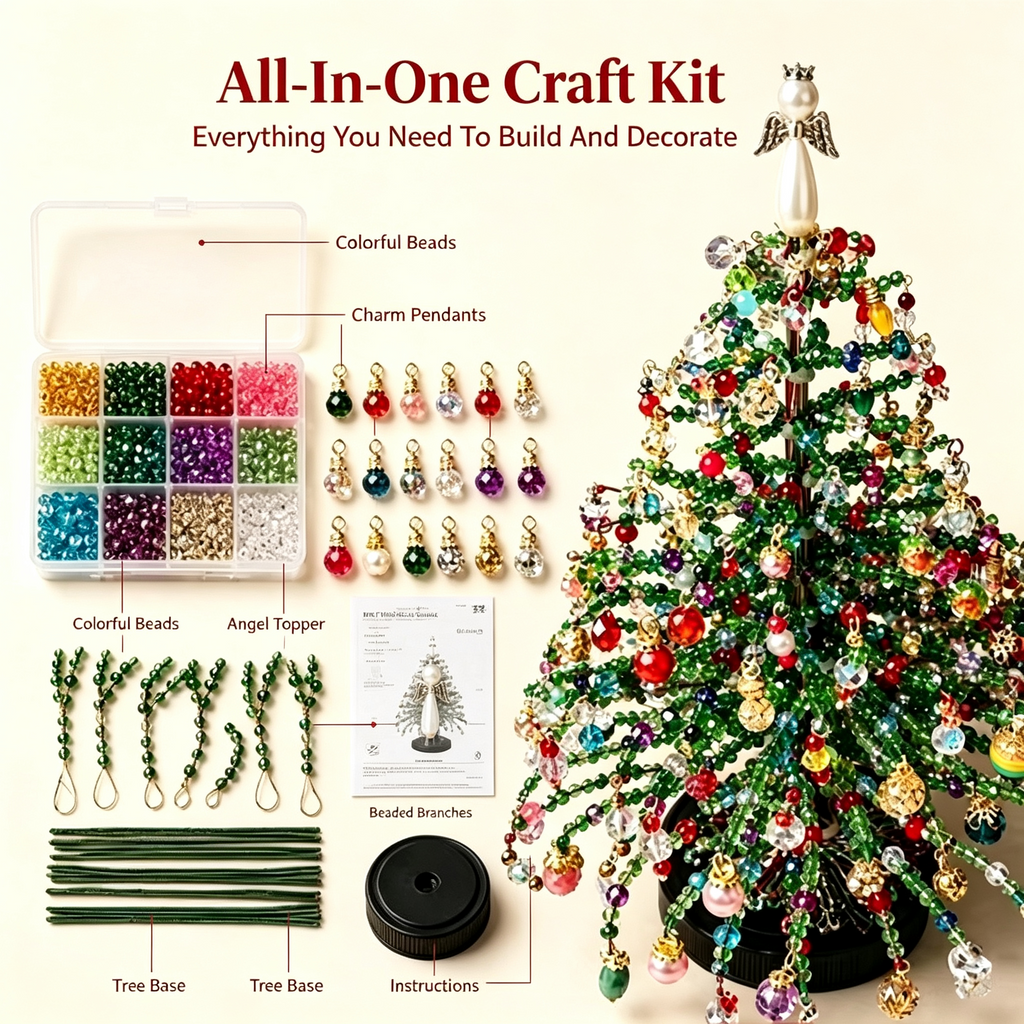 DIY Beaded Christmas Tree Kit, Christmas Decorations Handmade Beads Craft Set, Sparkling Crystal Xmas Ornaments for Tabletop Christmas Decor, Holiday Gifts for Adults by MPOISVA